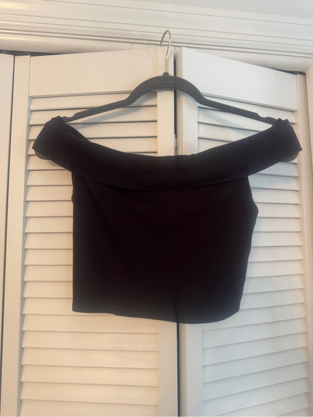 Urban Outfitters Black Off-Shoulder Fold-Over Ribbed Crop Top